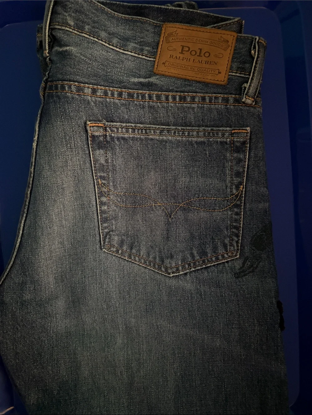 Polo by Ralph Lauren Men's Washed Blue Jeans with Embroidered Patch